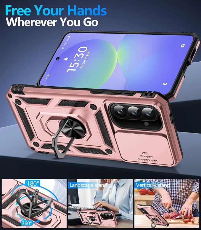 Taisairu for Samsung Galaxy A37 Case/A36 Case with Screen Protector & Slide Camera Lens Cover, Built-in Ring Stand Shockproof Protective Case for Samsung A37 5G Case/Samsung A36 5G Case (Rose Gold) - Image 3