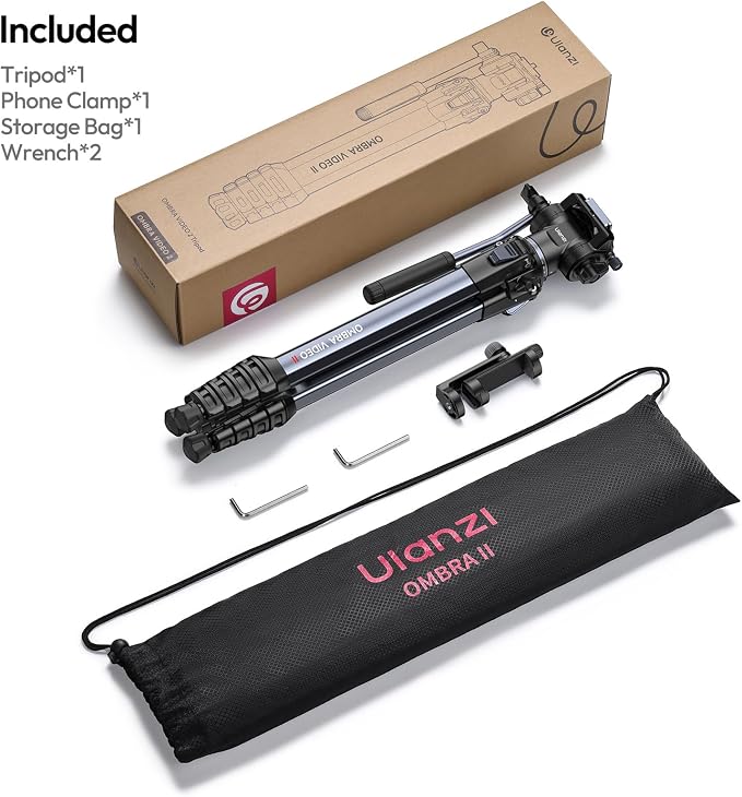 ULANZI Ombra Xiang Ⅱ Camera Video Tripod w Fluid Head, 61.5" Travel Tripod w 360° Rotated Arca Quick Release Plate, Portable Stand for Phone Camera Vlogging Video Shooting with Carry Bag Phone Clamp - Image 9