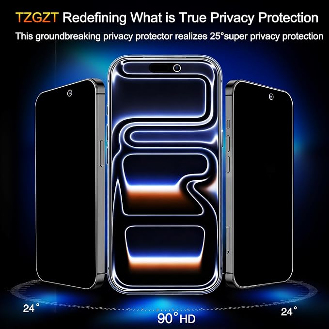 TZGZT Privacy Screen Protectors for iPhone 17 Pro Max, Tempered Glass, HD | 3 Pack, 9H+ Military Grade Shatterproof, Easy Installation, Bubble Free, Case Friendly, Dynamic Island Compatible - Image 3