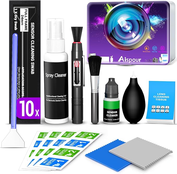Camera Lens Cleaning Kit with Pro 10x Sensor Swabs, Sensor Cleaner, Compatible with Canon, Nikon, Sony mirrorless DSLR Camera (Enhanced Version) by aispour