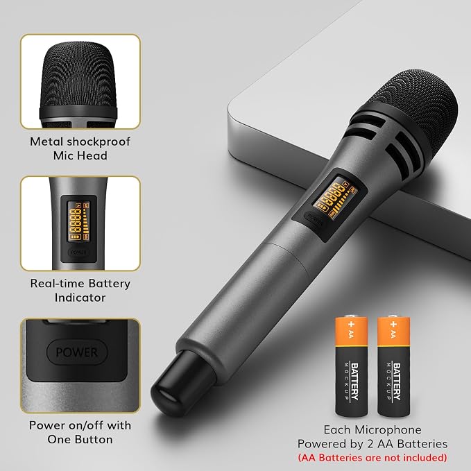 TONOR Wireless Microphones System, Handheld Microfono Inalambrico, Gray | 4x10 Channels Cordless Mics, 60 m/200FT UHF Range with Stable Signal Transmission for Karaoke Singing Party Church Wedding - Image 5