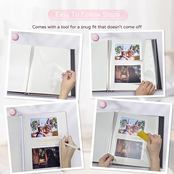 Popotop Large Photo Album Self Adhesive 4x6 5x7 8x10 Scrapbook Album DIY Picture Book,Gifts for Mom,Family Baby and Wedding,with Metal Pen and Plastic Board - Image 4