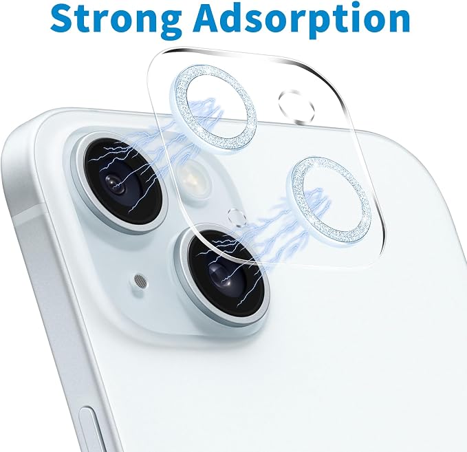 Dengduoduo 3 Pack Tempered Glass Camera Lens Protector for iPhone 15 6.1" & for iPhone 15 Plus 6.7", Bling Glitter, Ultra HD, 9H Hardness, Anti-Scratch, Case Friendly, Easy to Install - Image 4