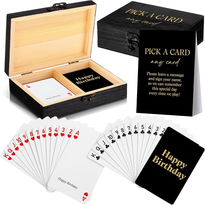 AceOrbit 57 Pack Birthday Guest Book Playing Card Set with Black Wooden Box | Signing Guestbook Alternative Personalized Blank Deck of Cards for Guest Reception Birthdays Celebration Party Games Favors by Unknown