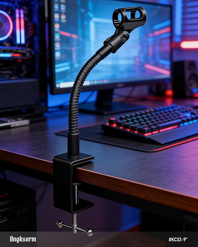 KC32 9-Inch Gooseneck Mic Stand, Heavy-Duty Desk Clamp for Podium | Flexible Arm Microphone Holder, Lectern Mount, 5/8-27 Thread, 3/8-16 Adapter, Mic Clip, Podcast, Pulpit, Studio, 3.5 lb Load - Image 6