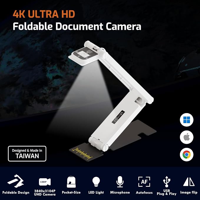 INS-Flip 4 Foldable 4K 13MP Document Camera, LED, Mic,Light 0.67 lbs | Auto Focus, Plug & Play, Portable design, ultra-slim 0.68”, Works with Windows/Mac/Chromebook, Ideal for teaching & learning - Image 2