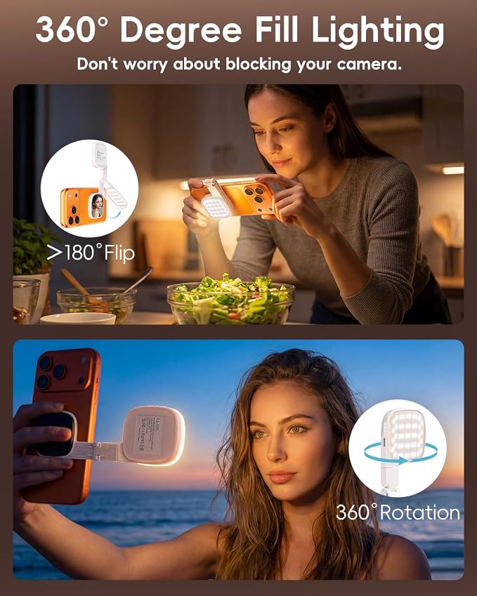 Magnetic Selfie Light for Video Calls, 360° Foldable Ring Light with 3 Colors & Dimmable Brightness, 1000mAh, MagSafe Compatible with iPhone 17-12 & All Phones for Zoom/TikTok/Selfie（White） - Image 3