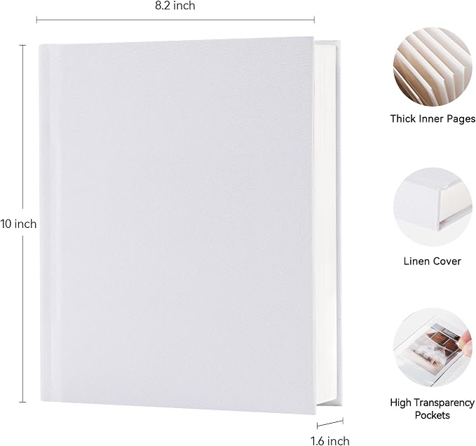Instax Mini Photo Album with Writing Space, Linen Cover, White | Compatible with 2x3 inch & Polaroid Pictures, 112 Recessed Clear Pockets, Wedding Guest Book and Family Memories - Image 2