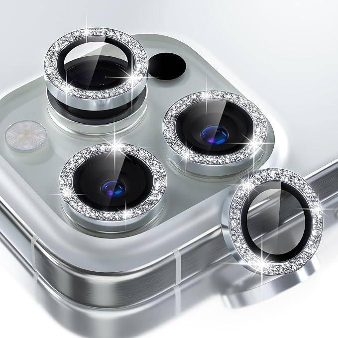 Choiche for iPhone 16 Pro/iPhone 16 Pro Max Camera Lens Protector | Ultra HD, Bling 9H Tempered Glass Camera Cover Screen Protector Metal Ring Decoration Accessories (Glitter-Silver) by Choiche