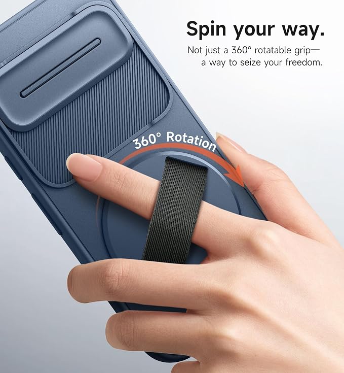 SURITCH for Google Pixel 10 Pro XL Case with 360° Rotatable Hand Strap Phone Grip Holder & Invisible Kickstand & Slide Camera Cover, Protective Cover for Pixel 10 Pro XL -Dark Blue - Image 3