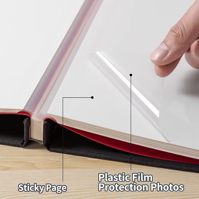 Large Photo Album Self Adhesive for 4x6 5x7 8x10 Pictures Magnetic Scrapbook Album 20 Sheets / 40 Pages Linen Cover DIY Photo Album with A Metallic Pen and and Plastic Board(Black) - Image 3