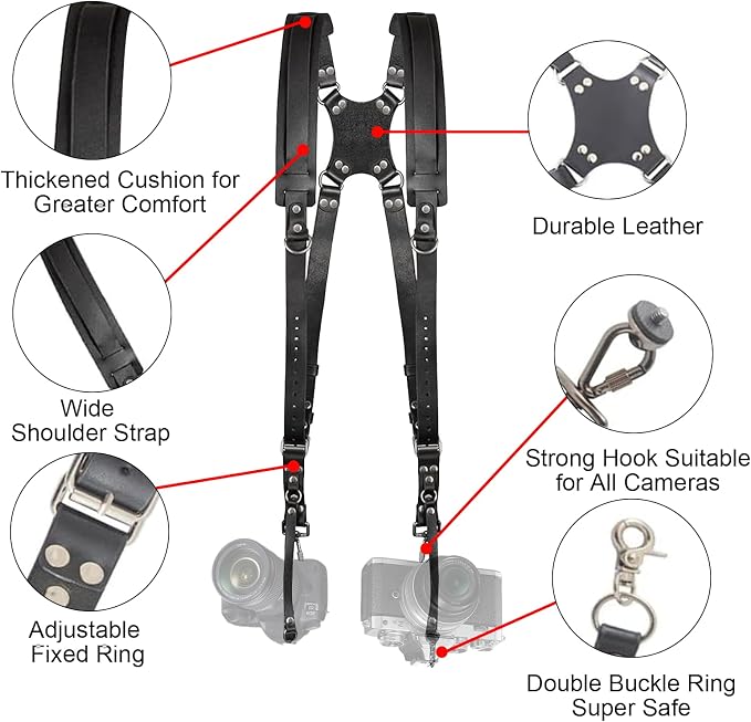 Camera Harness, Dual Camera Harness for Photographers, Leather Camera Strap for Two-Cameras for DSLR/SLR Strap - Image 2