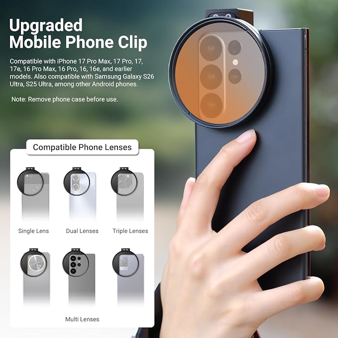 NEEWER 67mm ND Filter Kit with Cold Shoe Phone Filter Clip, 7 Pack 4X Graduated Color + Star + ND 32 + CPL Lens Filters, Compatible with iPhone 17 16 Android Samsung Galaxy S26 Ultra, FL-P15 - Image 2