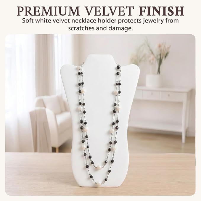 RJ Displays Jewelry Display for Vendors, Velvet Necklace Display Stand Holder, Jewelry Stand Necklace Holder for Vendors. Jewelry Display Stand 14” H. (White) - Image 2