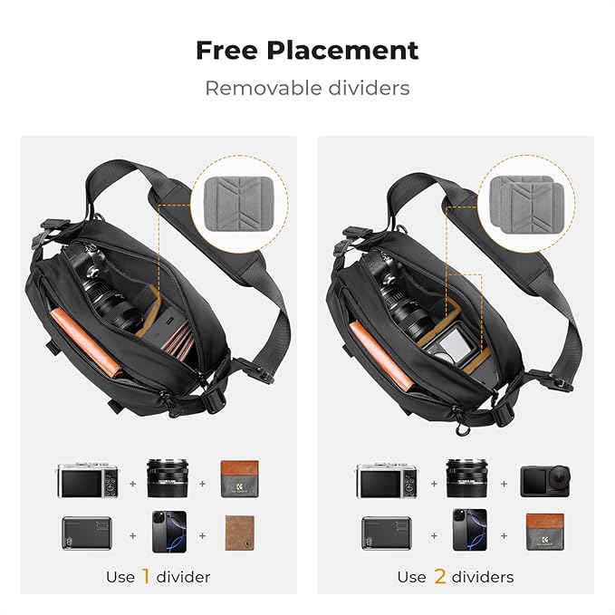 K&F CONCEPT Small Camera Sling Bag Everyday Shoulder Bag | Multifunction Photography Compact Crossbody DSLR Portable Bag, Compatible for Canon/Nikon/Sony, BS10 - Image 3