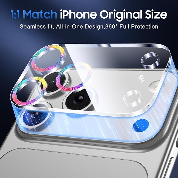 UniqueMe 3 Pack for iPhone 17 Pro Max Camera Lens Protector - Colorful | Drop Protection, Case Friendly, 9H Tempered Glass, Camera Cover Screen, Update New Version - Image 5