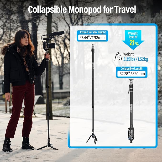 SIRUI SVM-165 Carbon Fiber Rapid Monopod, One-Step Height Adjust, 65" | 22LB Load, Monopod with Feet, Modular 3-in-1, Lightweight, DSLR, Mirrorless Camera, Travel, Outdoor - Image 4