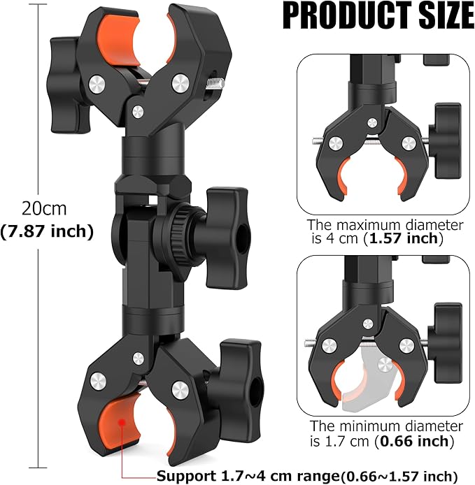 Double Clamp Camera Mount Bracket Magic Arm with 1/4" Screw Interface | Double Super Umbrella Clamp for Chair, Strollers, Photo Studio Light Stand, Motorcycle, Poles, Photography Reflector, Flag - Image 5