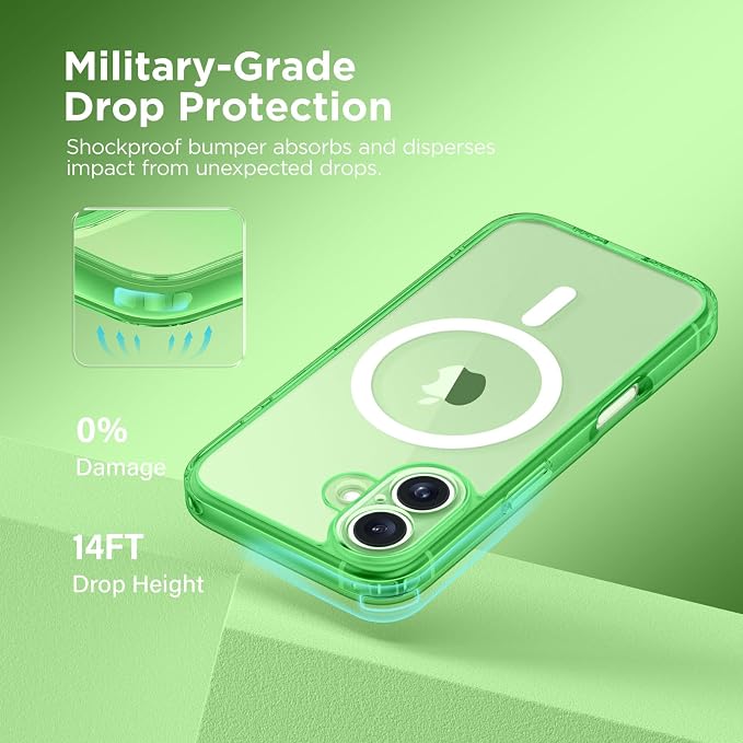 CAPRARO for iPhone 16 Case, Compatible with MagSafe | Upgraded [Full Camera Protection] Protective Translucent Matte Women Girl Magnetic Phone Case Cover, Clear Green - Image 6