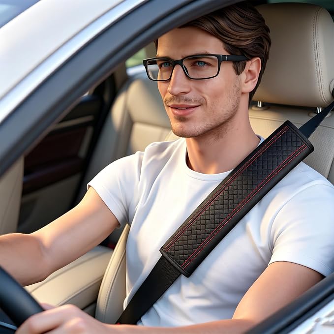 Seat Belt Pads Leather Seat Belt Covers More Comfort Driving Cushion Helps Protect Your Neck and Shoulders Suit for Car, Truck, SUV, Airplane,Camera Backpack Straps-2Pcs - Image 7