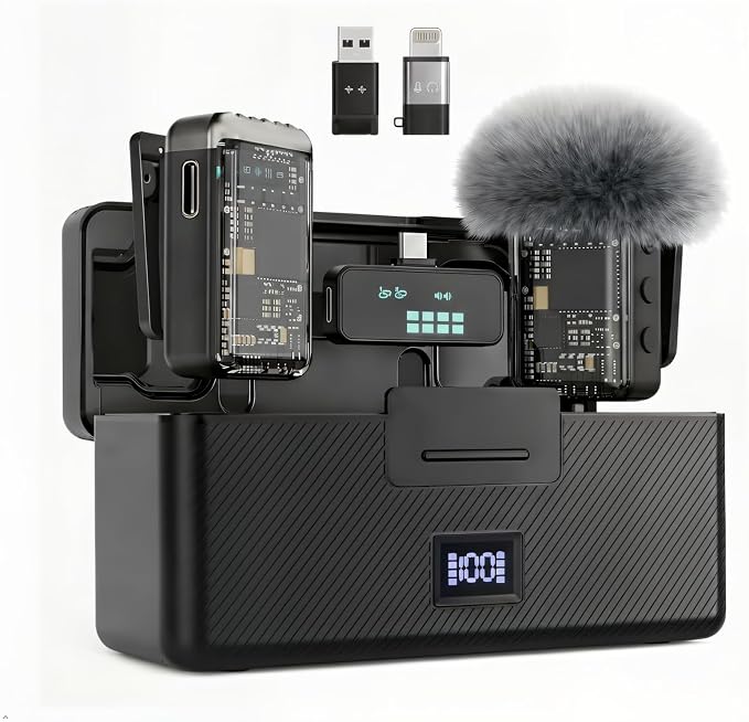 Mini Wireless Lavalier Microphone Noise Cancelling for iPhone,Android Lapel Mic with Charging Case Clip on Microphone Wireless Microphone for Vlogging, YouTube, TikTok Content Creator, Video Recording by Xlapo