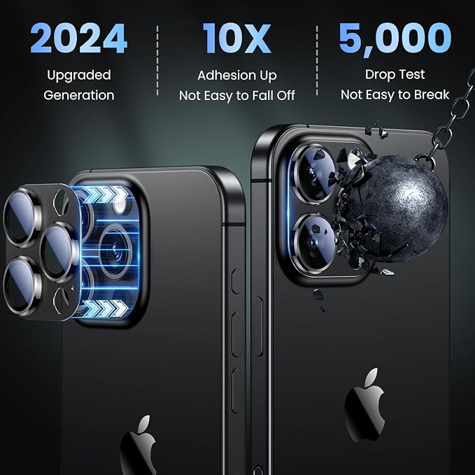 Uyiton for iPhone 16 Pro/iPhone 16 Pro Max Camera Lens Protector | Not Easy to Break, Strong Adsorption, Case-Friendly, Metal 9H Sapphire Glass Rear Camera Screen Cover, Black Titanium - Image 2