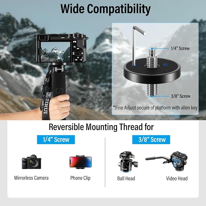 SIRUI Carbon Fiber Monopod for cameras, 65" Compact Lightweight Travel Monopod, 6 Sections, Load up 15kg, included Phone Holder (AM-MDP01) - Image 5