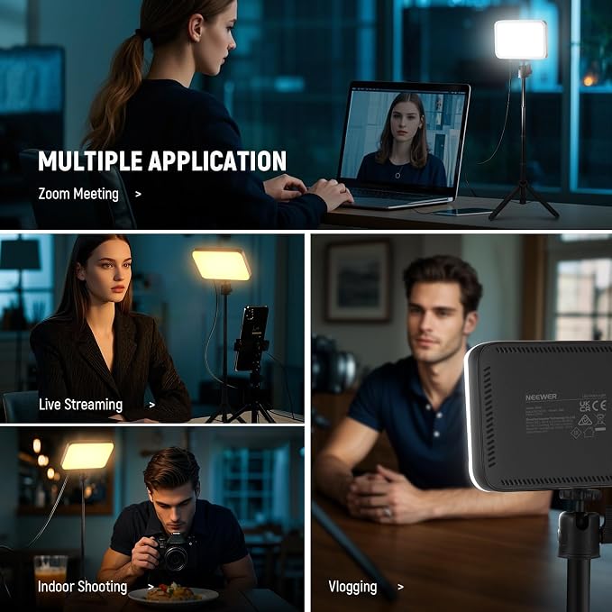 NEEWER BASICS 2 Pack LED Video Panel Light, Video Conference Lighting Kit with Desktop Tripod Stands/Filters for Webcam Desk Computer Laptop Zoom Call Makeup Recording Selfie Streaming, Dimmable, BP66 | Kit w Desktop Tripod Stands, Filters, for Webcam ... - Image 2