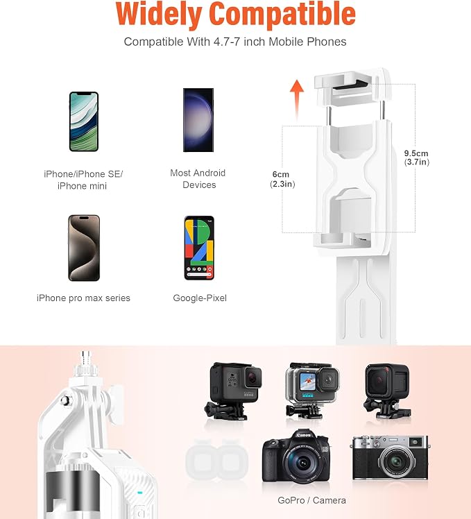 Selfie Stick Phone Tripod - 71 inch Tall Cell Phone Holder with Detachable Wireless Remote and 2 LED Lights for Recording, Video and Picture, Phone Stand for iPhone, Android, Camera & Gopro - Image 7