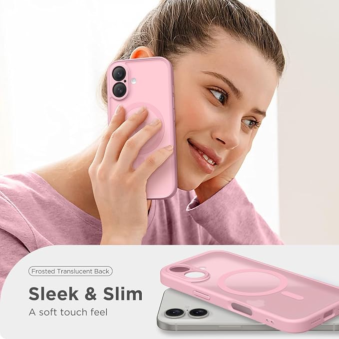 CAPRARO for iPhone 16 Case, Compatible with MagSafe | Upgraded [Full Camera Protection] Protective Translucent Matte Women Girl Magnetic Phone Case Cover, Peach Pink - Image 7