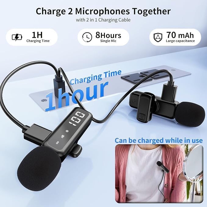 Microphone for iPhone & Android, Wireless Mini Microphone | Battery Display, Clear Voice, Noise Cancelling, Lavalier Mic for TikTok, YouTube & Interviews, Dual Mic - Image 6