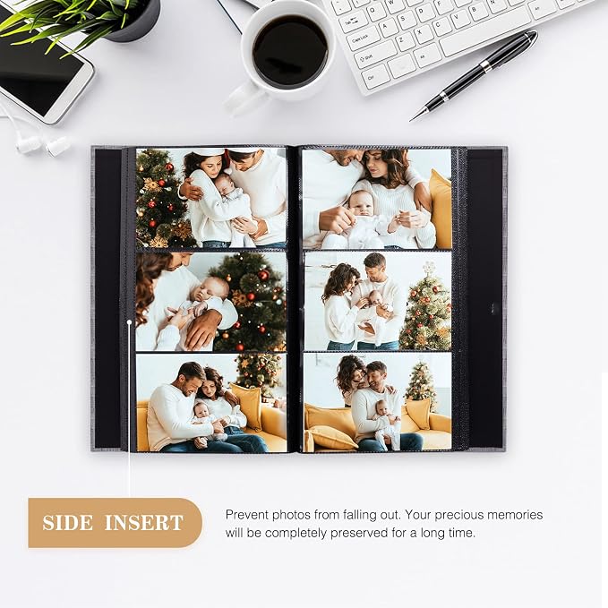 potricher Photo Album 4x6 Pictures, 300 Pockets, Linen Cover, Brown | Linen Cover, Front Window, Large Capacity 4x6 Picture Albums, Photo Book for Family, Wedding, Anniversary, Baby, Keepsake - Image 3