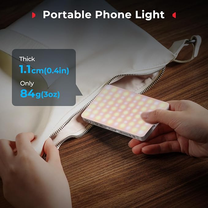 SmallRig M3 Magnetic Selfie Phone Light with Clip, Portable Light | 2000mAh, 120 LEDs, 2700K-6500K, for Content Creators Video Recording, for iPhone/Laptop/Camera/Webcam (White) - 5640 - Image 7