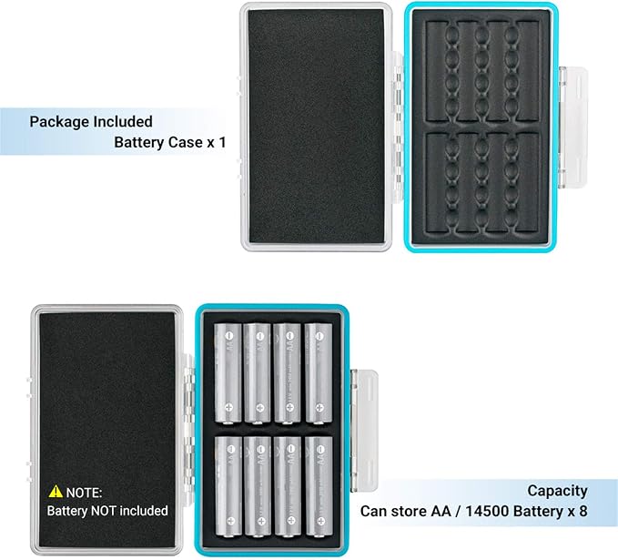 JJC AA Battery Case Storage Holder Organizer for 8 Double A/14500 Batteries | Water-Resistant & Shockproof Anti-Lost Hard PC Shell Battery Storage Container Box, Molded EVA Interior, Portable - Image 6