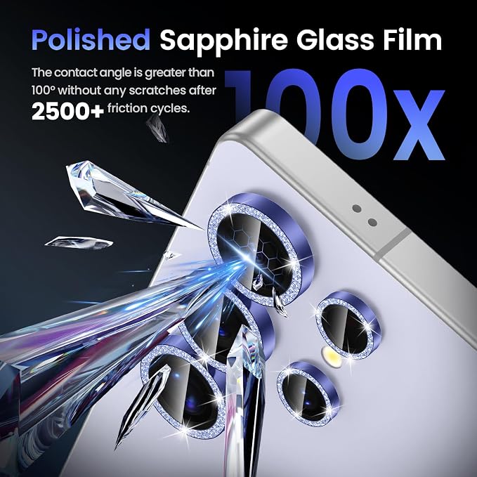 Tensea Compatible with Samsung Galaxy S25 Ultra Camera Lens Protector | 9H Tempered Glass Camera Cover Screen Protector Metal Individual Ring [Installation Tray][Case Friendly] - Image 6