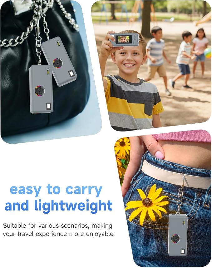 Silicone Case for Kodak CHARMERA Keychain Digital Blind Box accessories,Soft Silicone Protective Case,Comes with Screen Protectors and Wrist Strap - Grey - Image 3