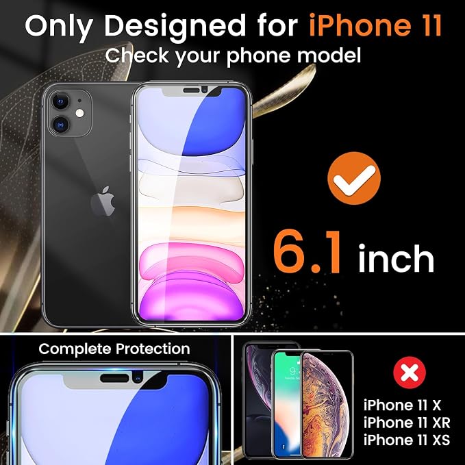 Lesakit 3+3 Pack Privacy Screen Protector for iPhone 11 6.1-Inch with 3 Pack Camera Lens Protector, Anti Spy Tempered Glass Film 9H Hardness Bubble Free Case Friendly - Image 2