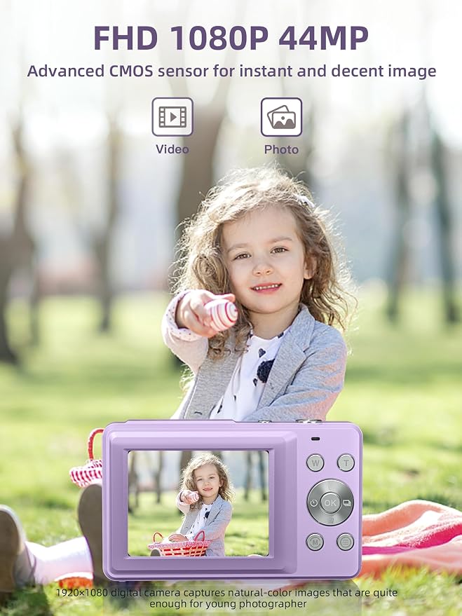 Digital Camera 1080P with 32G Card 16X Zoom 3" Screen Easy for Kid, Purple | Compact camera with anti-shake, Includes 2 batteries & charger. Perfect for parties, trips, birthdays gift from parents - Image 2