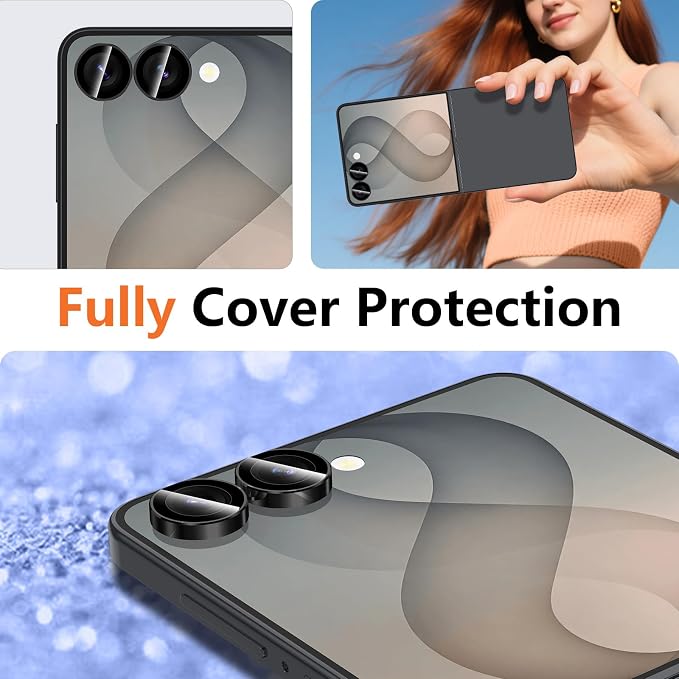 for Samsung Galaxy Z Flip 8 Camera Lens Protector, Individual Metal Ring Tempered Glass Lens Cover, [Strong Adsorption] Scratch Resistant Ultra-Thin HD Clear Lens Cover, 1 Set-Black Ring - Image 8