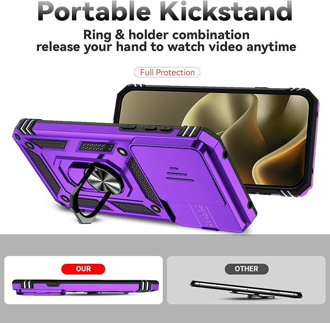SunStory Compatible with Motorola Moto Edge 2026 Case with HD Screen Protector & Slide Camera Cover & Rotated Ring Kickstand, [Military-Grade] Phone Case for Moto Edge 2026,Purple - Image 2