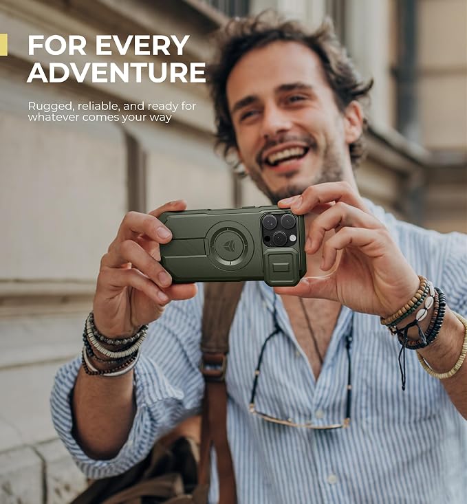Dexnor for iPhone 15 Pro Max Case with Slide Camera Cover & Adjustable Kickstand, Compatible with MagSafe, Rugged Shockproof Bumper Cases Heavy-Duty Magnetic Protective Cover,6.7 inch,Army Green - Image 7