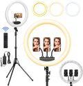 Ring Light with Stand, 19in LED Selfie Circle Light, Max 8ft/2.5m Tripod Stand, 3 Holders for iPhone, Remote Control, 6300K Color Temperature for Live Streaming, Barber, Makeup, YouTube, Tiktok by SHStudio