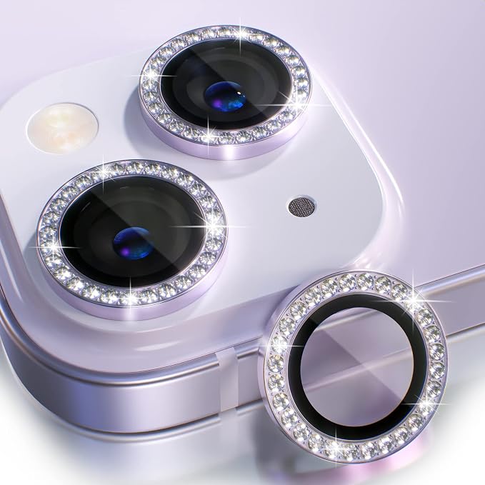 Choiche for iPhone 14/14 Plus Camera Lens Protector Bling, Diamond-Purple | Ultra HD, 9H Tempered Glass Camera Cover Screen Protector Metal Individual Ring Decoration Accessories, 2-Lens, 6.1/6.7-inch by Choiche