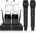 MELONARE 4-Channel UHF Compact Wireless Microphone System MWM-41-2H2B | 2 Handheld Mics, 2 Bodypacks, Headset/Lapel Mics, 4 x 10 Frequencies, 200 ft Range, Karaoke, Church by MELONARE