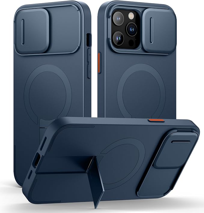 SURITCH for iPhone 13 Pro Max/12 Pro Max Case with Magnetic Camera Slide Cover and Adjustable Kickstand, Compatible with MagSafe, Shockproof Bumper Case Slim Protective Cover 6.7 Inch, Blue by SURITCH