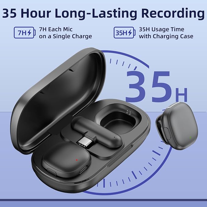 NPTCL Mini Wireless Lavalier Microphone USB C for iPhone 17/16/15, Android | Ai Noise Cancelling Clip on Lapel Mic, 35 Hour Charging Case, 328Ft Transimission for Video Recording Vlog Tiktok YouTube - Image 3