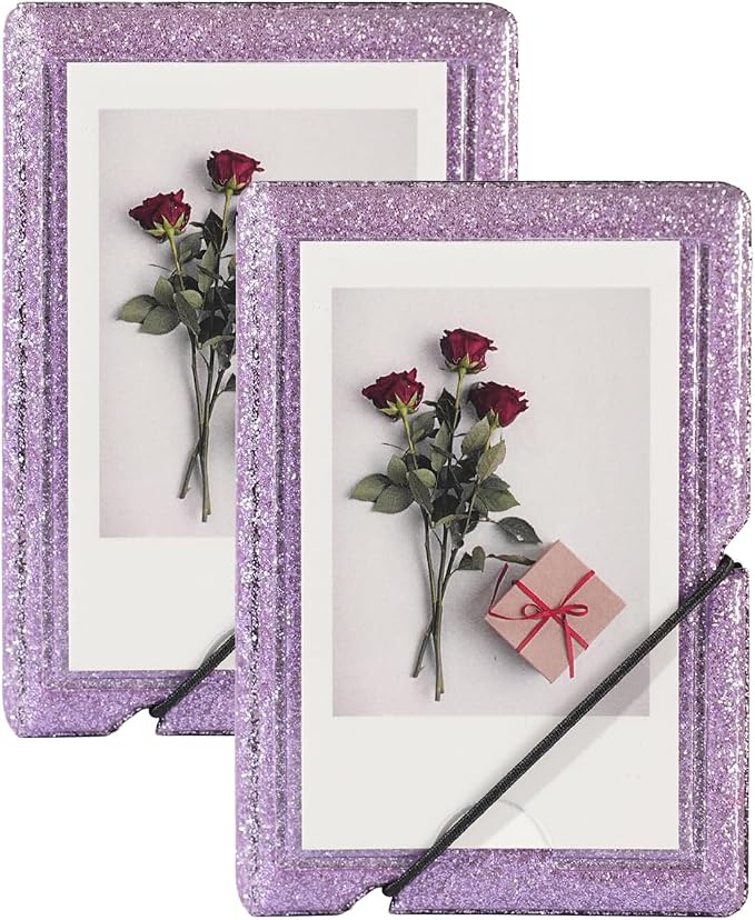 2x3 Instax Mini Photo Album, 28 Pockets. Glitter Purple, 2PK | Portable Wallet Size Album Stores 2x3 inch Instant Photos. Fits Polaroid, Instax Mini, Kodak Mini Prints and Zink. by GoldbarleyDesign