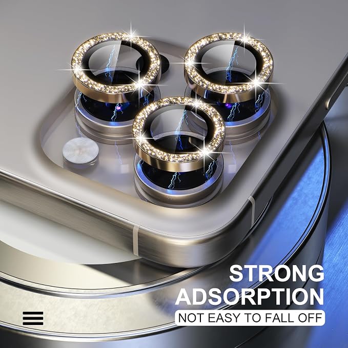 Choiche for iPhone 15 Pro/iPhone 15 Pro Max Camera Lens Protector | Ultra HD, Bling 9H Tempered Glass Camera Cover Screen Protector Metal Ring Decoration Accessories (Glitter-Gold) - Image 6