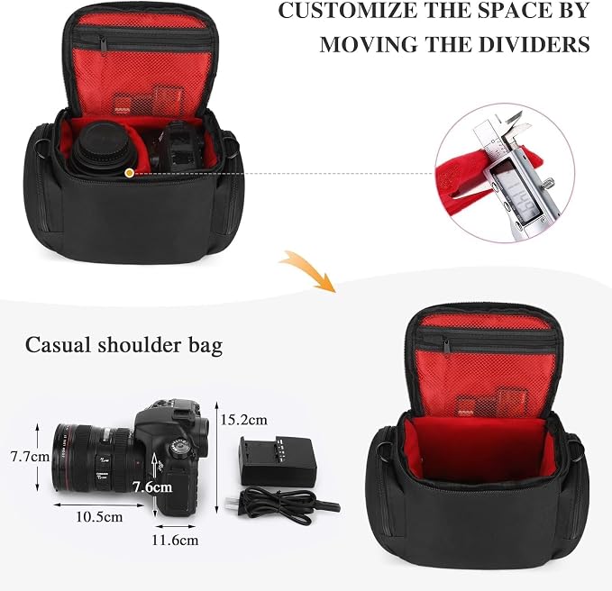 G-raphy Camera Bag Case Small Camera Sling Bags Camera Photography Accessories for DSLR SLR Mirrorless with Removal Straps Black - Image 2
