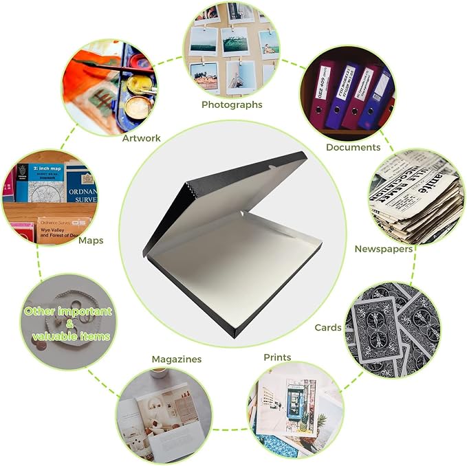 Lineco Clamshell Archival Storage Box, 18.5x24.5x1.75 In, Black, Pack of 2 | Acid-Free with Metal Edge Boxboard, Organize and Store Photos Documents Cards Negatives Magazine Prints Family Records DIY - Image 6
